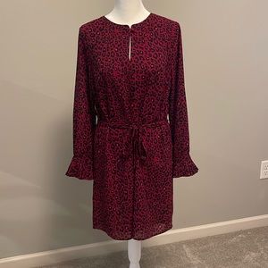Loft Black🖤& Red❤️ animal print, long sleeve, dress,   Size petite small